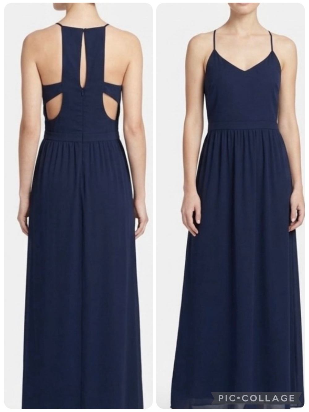 Sans Souci Maxi Dress Navy Blue Halter Cutout Back Sleeveless L Cocktail Party